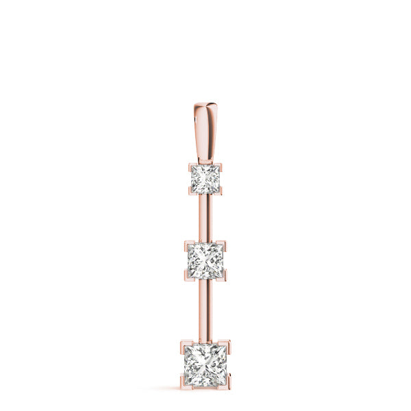 14K Rose Gold Square Diamond 3-Stone Pendant Necklace