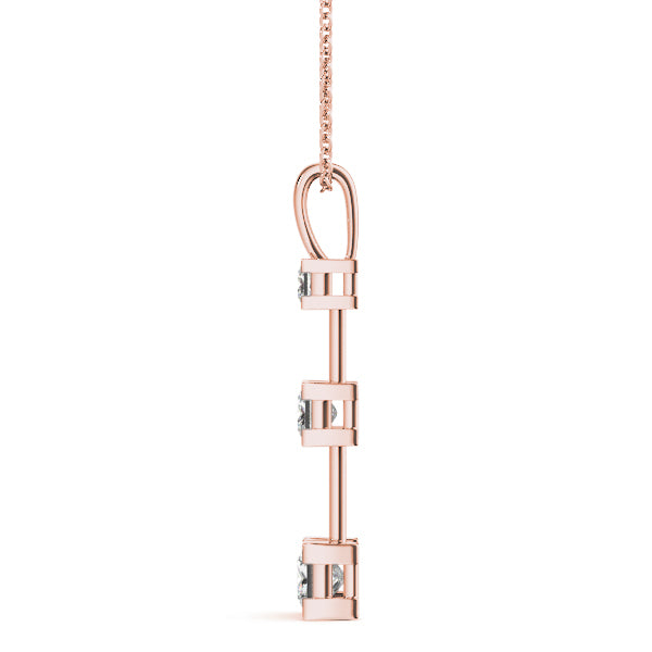 14K Rose Gold Square Diamond 3-Stone Pendant Necklace