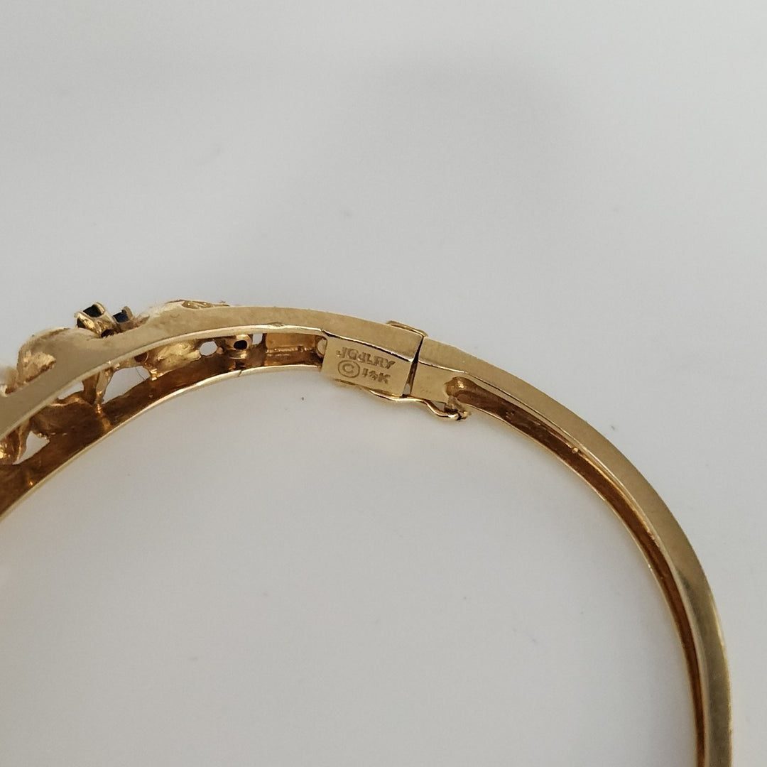 Set Of Antique 14k Yellow Gold Diamond,Pearls,Ruby &Sapphire Bangle Bracelets