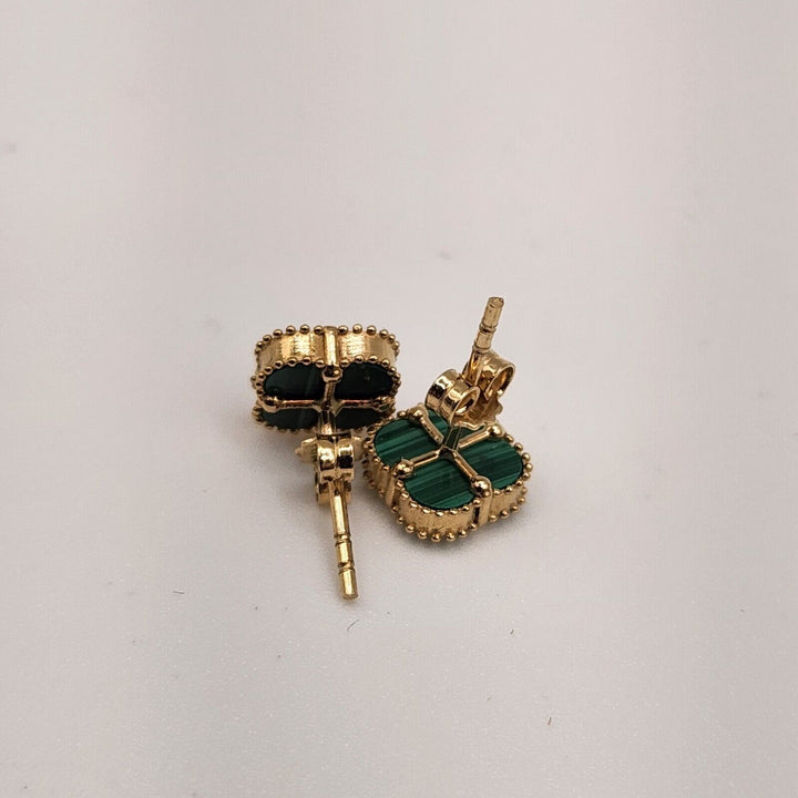 14k Yellow Gold Green Flowers Earrings