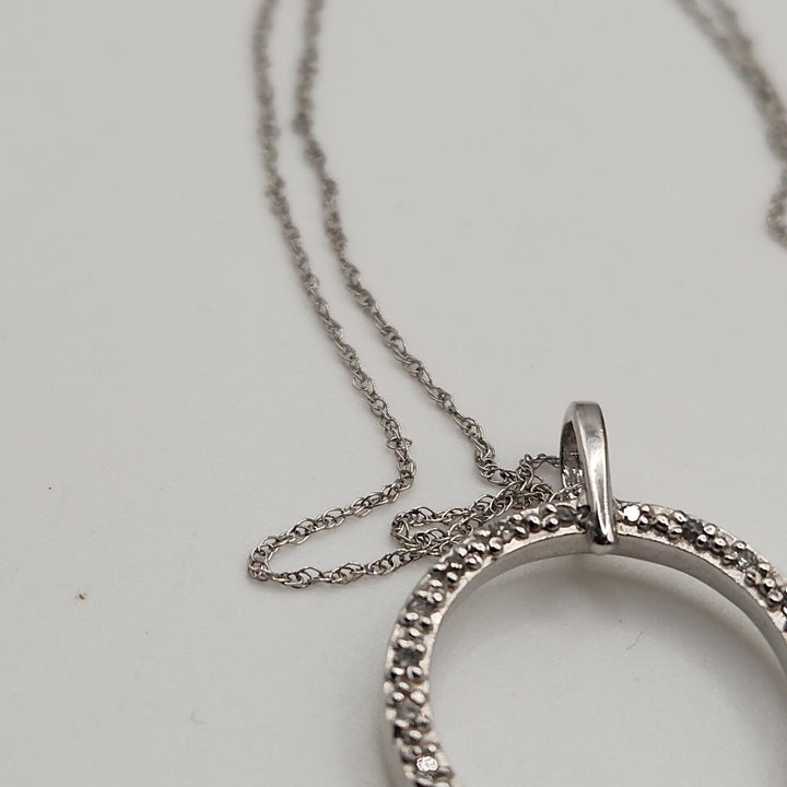 10k Diamonds White Gold Hoop Pendant & Necklace 18"