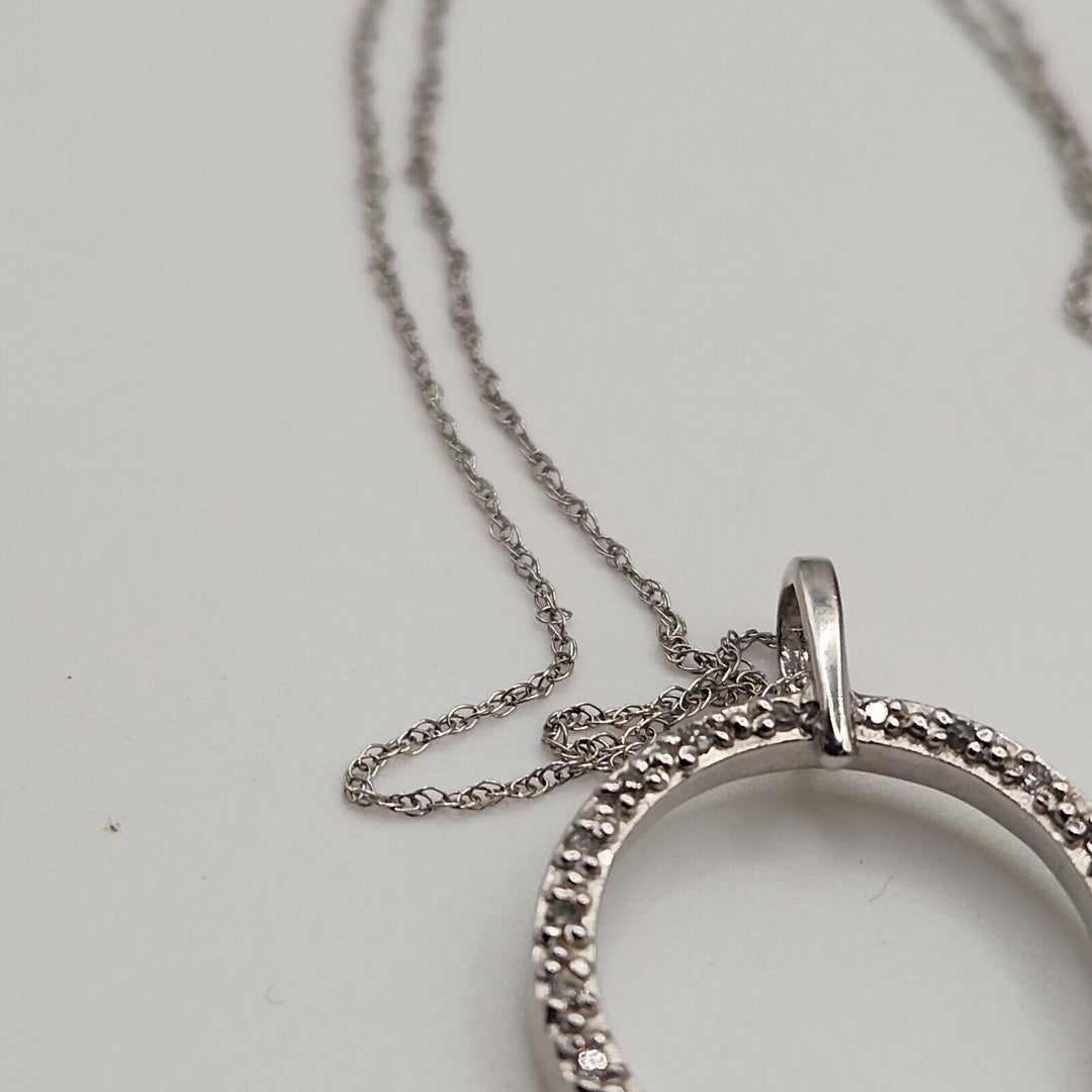 10k Diamonds White Gold Hoop Pendant & Necklace 18"