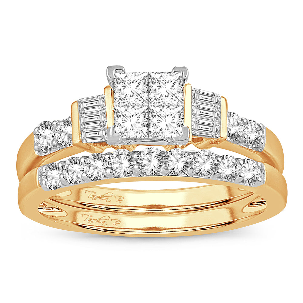 Brilliant 14K Yellow Gold 1CT Lab Diamond Princess Bridal Ring