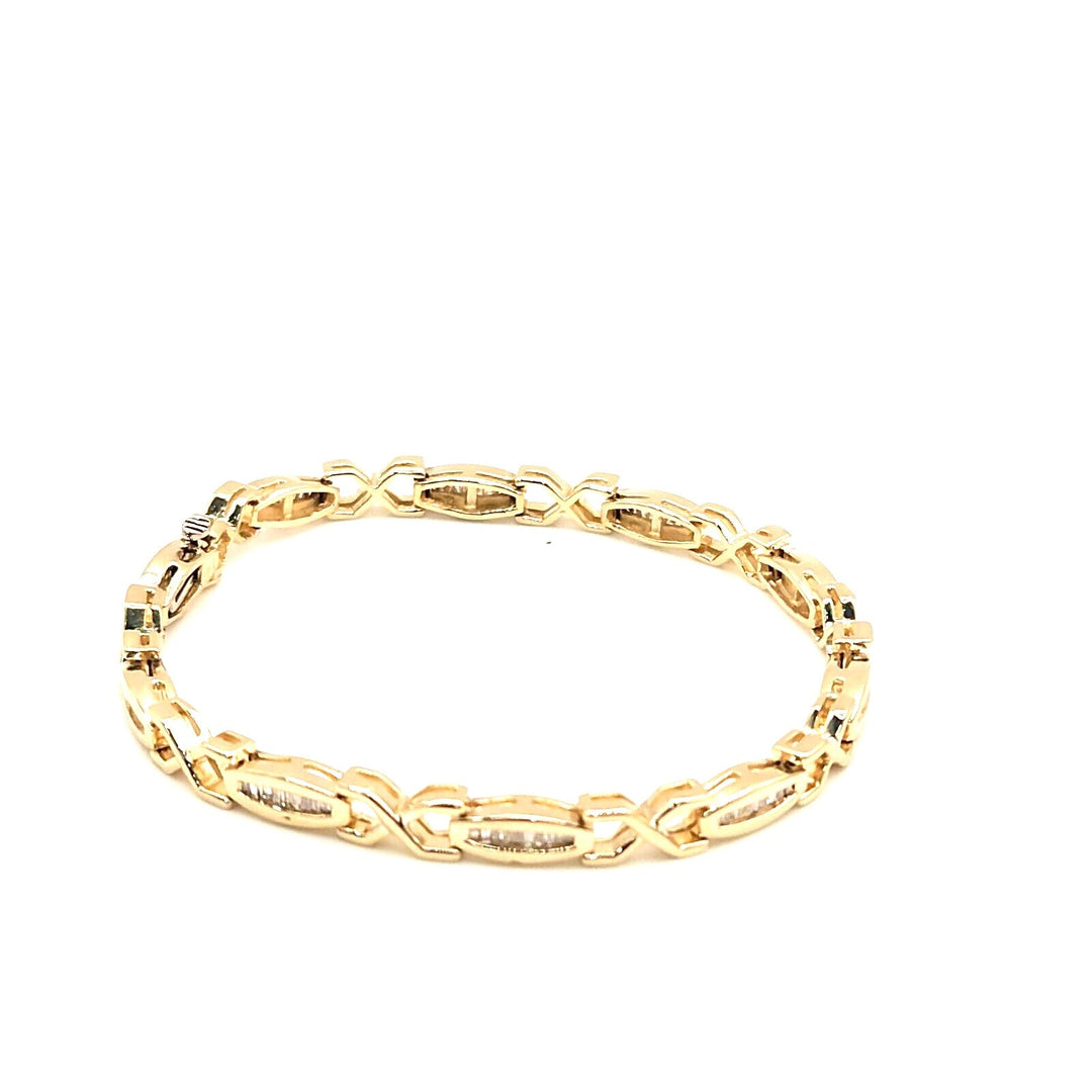 Beautiful 14k Solid Yellow Gold Baguette Diamond Bracelet 7"