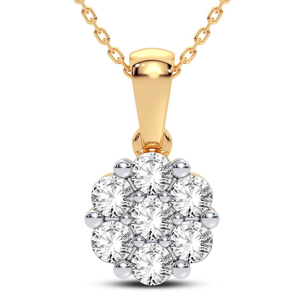 Luminous 14K Yellow Gold 1CT Diamond Floral Pendant Necklace