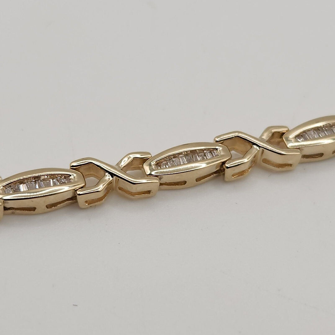 Beautiful 14k Solid Yellow Gold Baguette Diamond Bracelet 7"