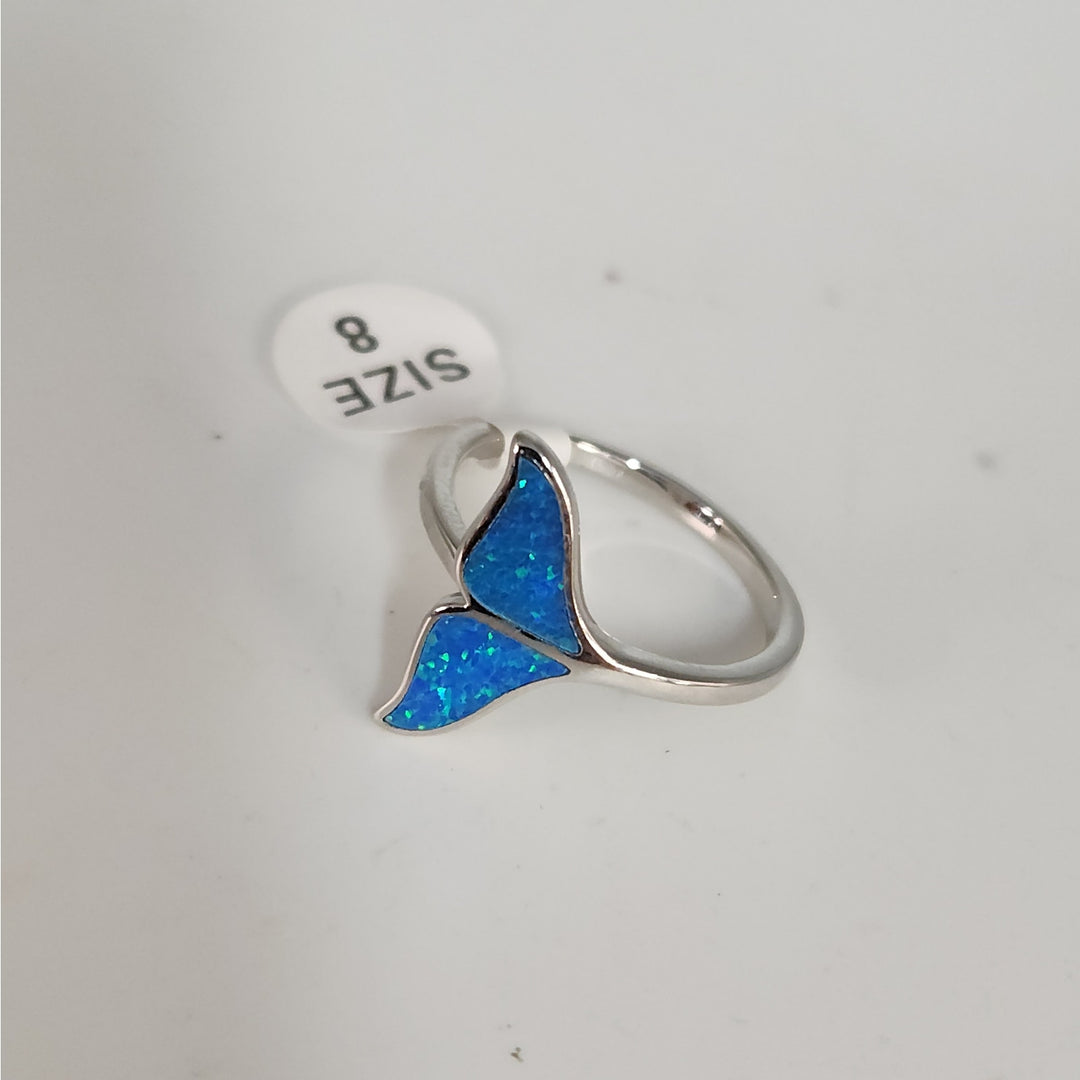 925 Sterling Silver Blue Opal whale Tail Ring size 8