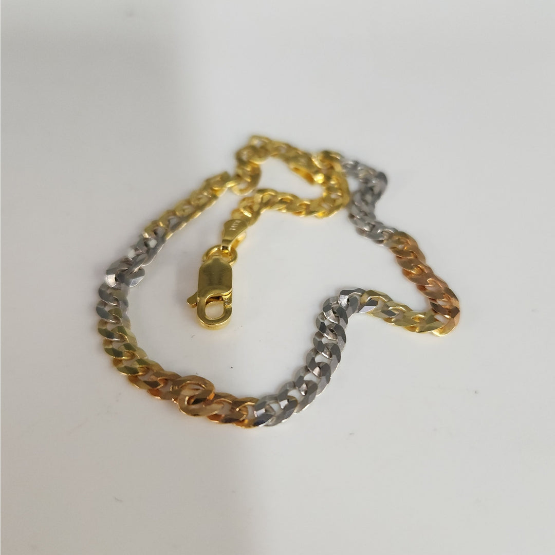 925 sterling silver Tri-color diamond cut link bracelet 7.5"