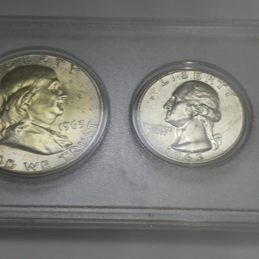 1963 Birth Year Set, Lot Of 5 coins, 90% Silver half dollar, quarter & dime