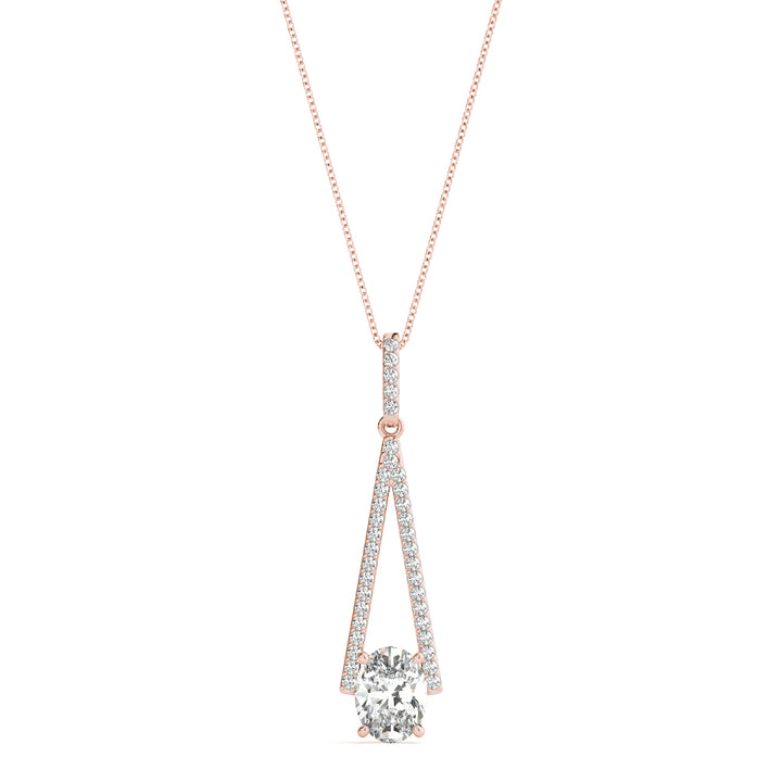 14K Rose Gold Oval Diamond Halo Pendant