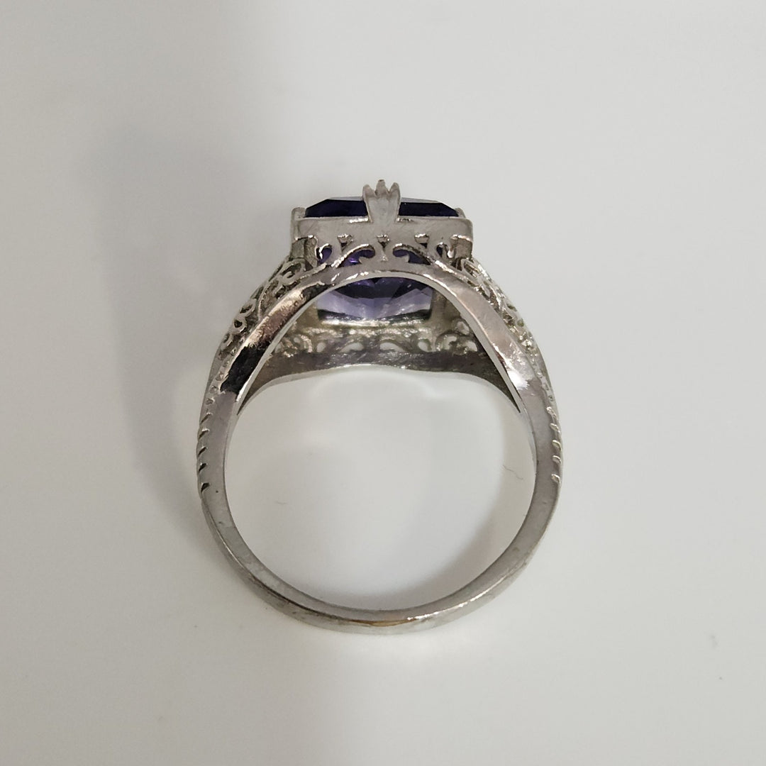 Elegant 925 Sterling Silver Filigree Ring Purple Amethyst Size 9.5