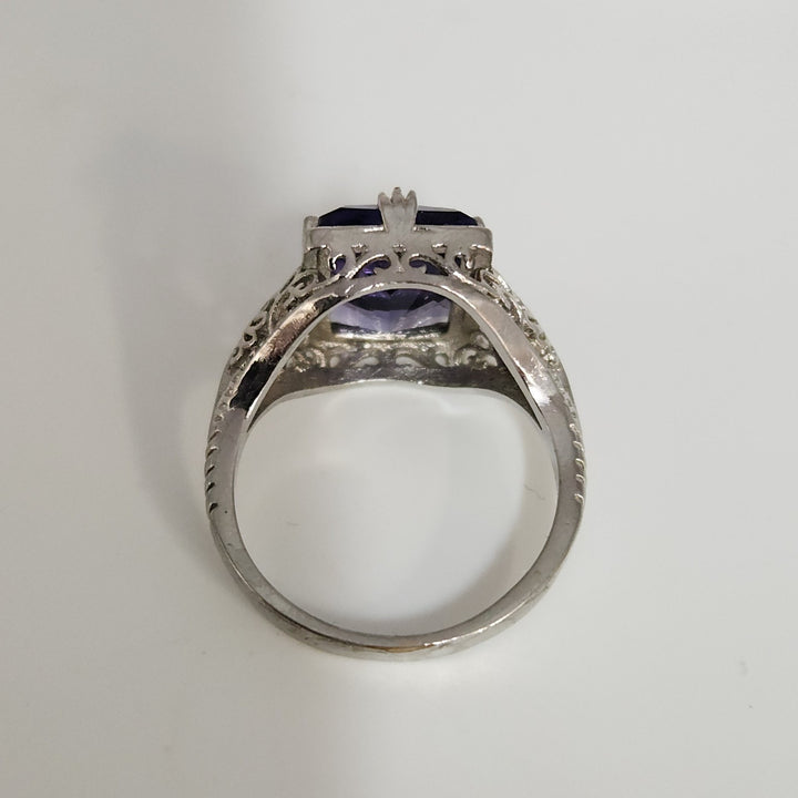 Elegant 925 Sterling Silver Filigree Ring Purple Amethyst Size 9.5