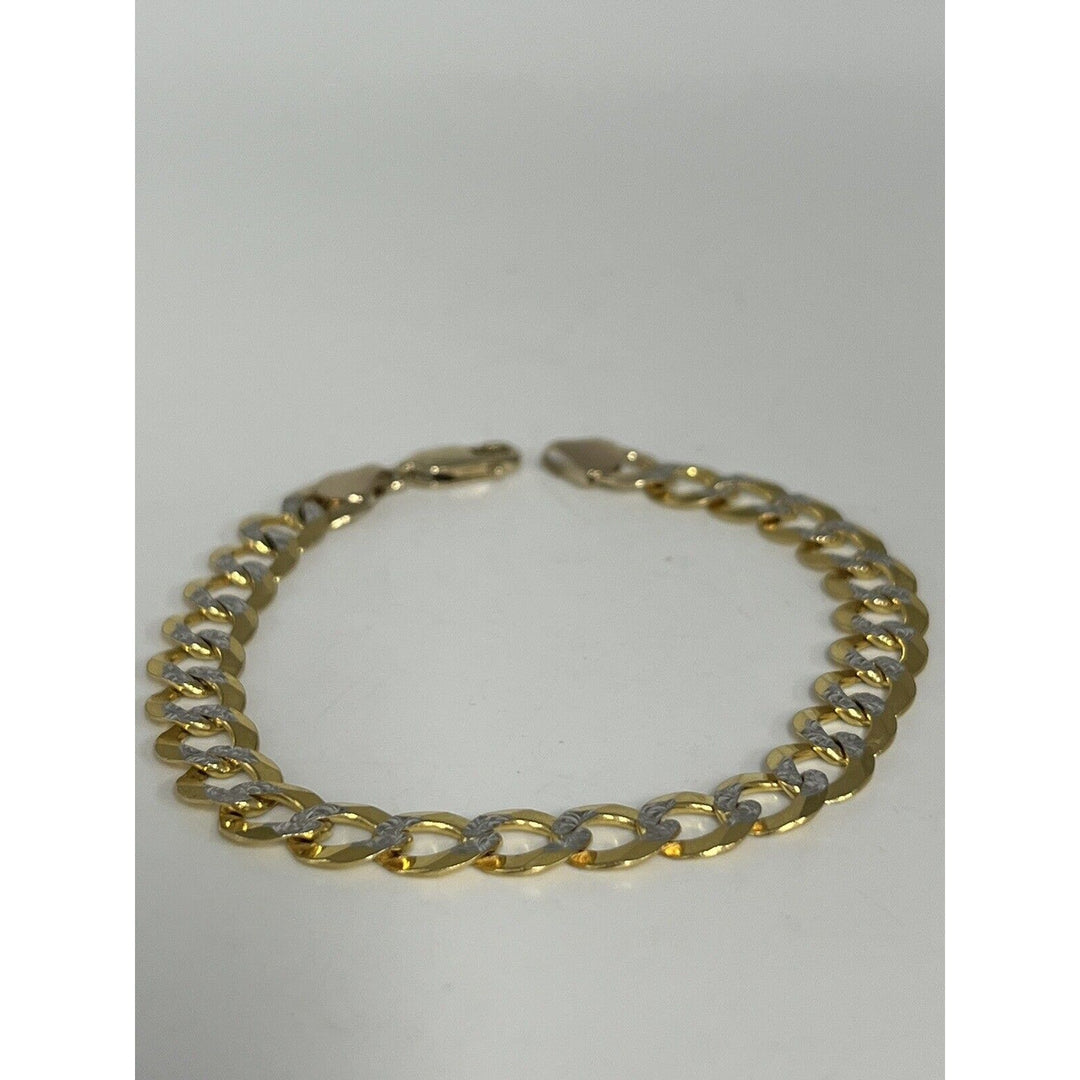 Beautiful 10k Two-Tone Gold Diamond Cut Cuban Link Bracelet 11.5g