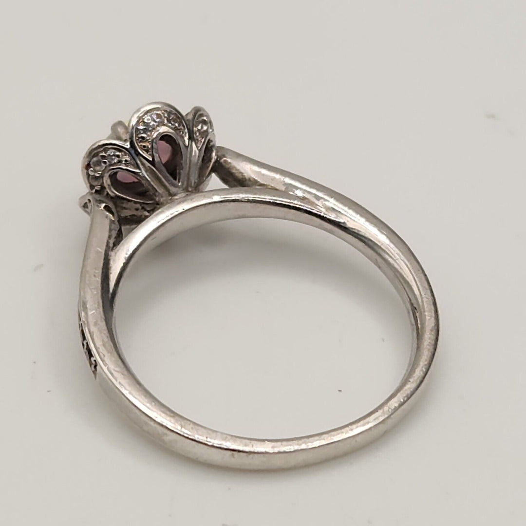 925 Sterling Silver Opal And Diamond Ring Size 6.75