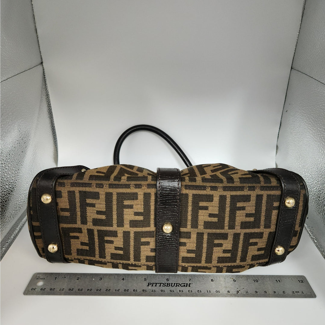 Vintage Fendi Zucca Monogram Top Handle HandBag With Gold Tone Turn Lock