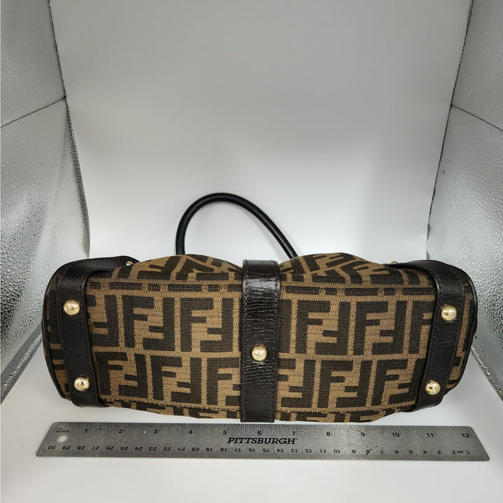 Vintage Fendi Zucca Monogram Top Handle HandBag With Gold Tone Turn Lock