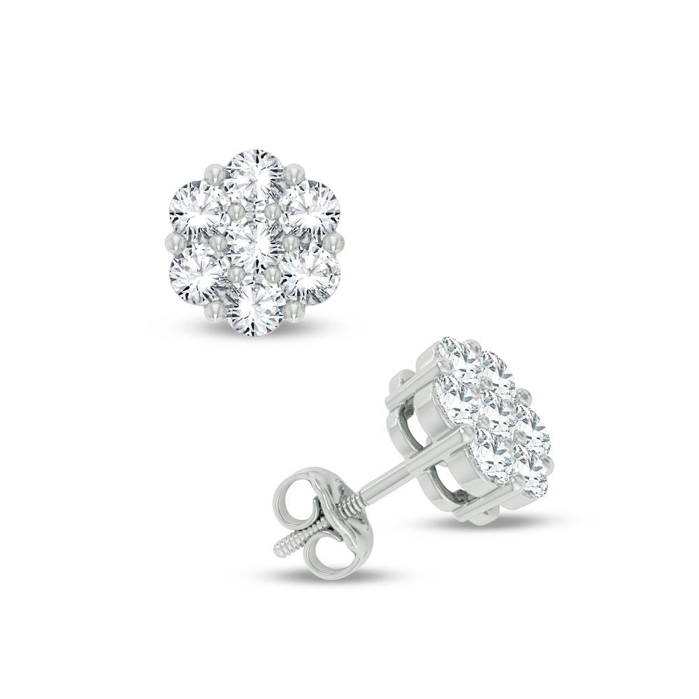 Sparkling 14k White Gold Diamond Flower Stud Earrings