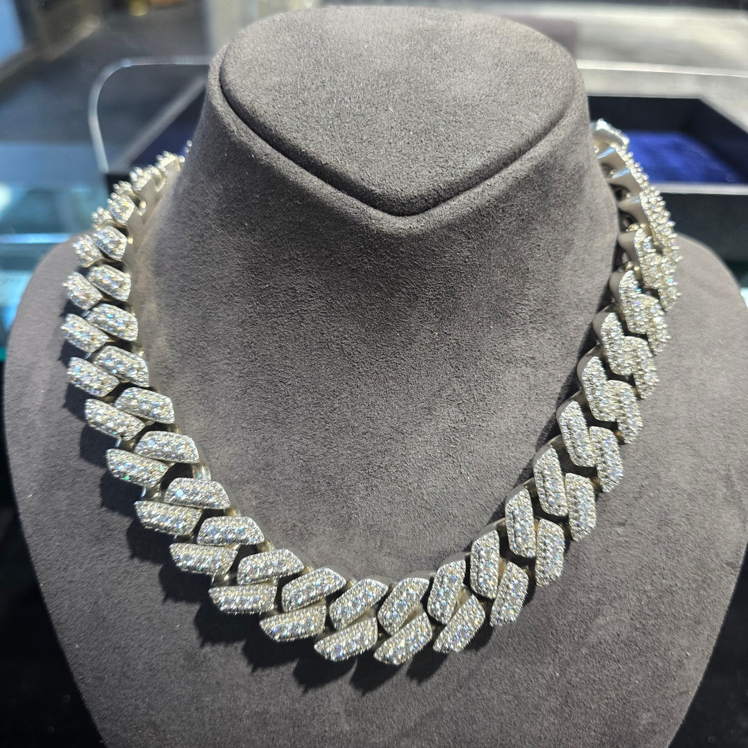 925 Sterling Silver Moissanite Cuban Link Chain 19.5" 16mm 390.9g Handmade
