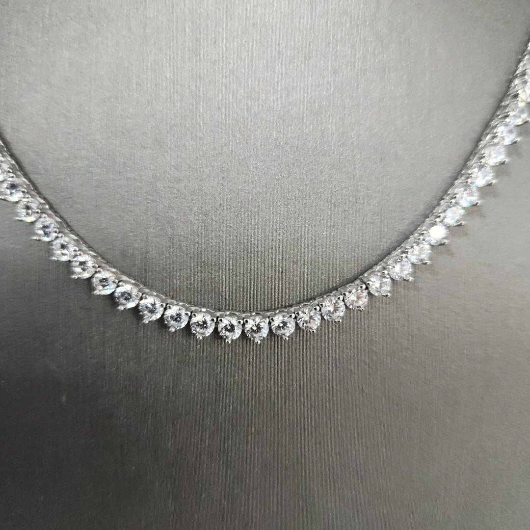 3 Prongs D VVS1 Full Moissanite Tennis Necklace 925 Sterling Silver 17"...