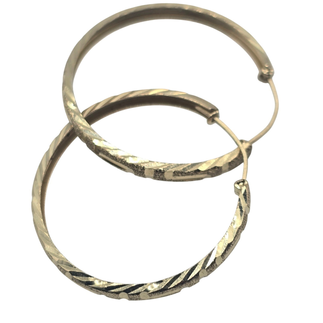 14K Yellow Gold Diamond-Cut Hoop Earrings 2.2g Approx. 1.25"