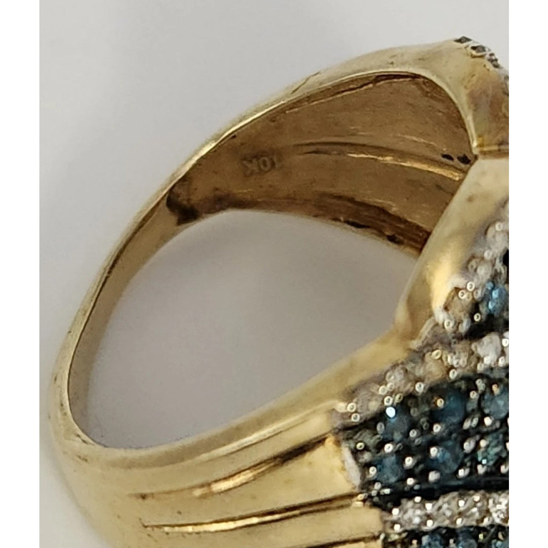 Vintage 10k Yellow Gold Blue And White Diamond Ring Size 6.75