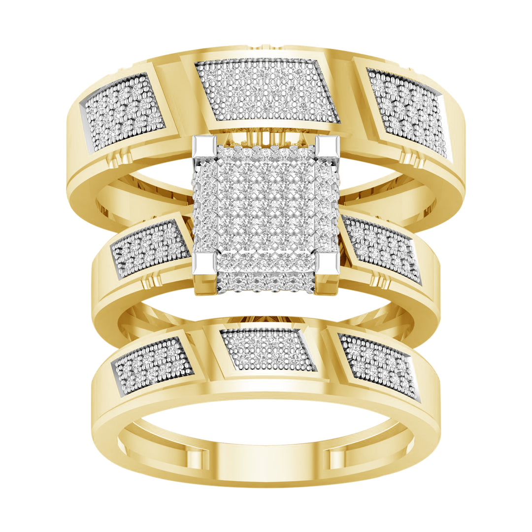 10k Yellow Gold 0.50CT Lab Diamond Trio Wedding Ring Set