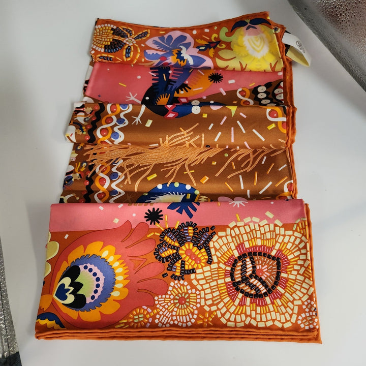 New Hermes Silk Scarf 90cm 100% Silk HG/Orange Cuit/Rose B