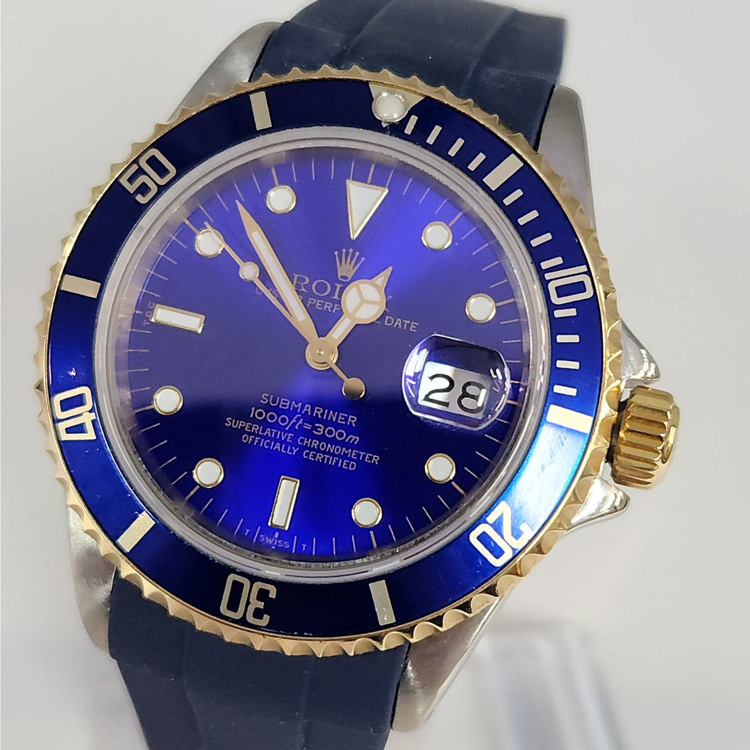 Rolex Submariner 16803 Two Tone 18k Gold Blue Dial Automatic Men's Watch