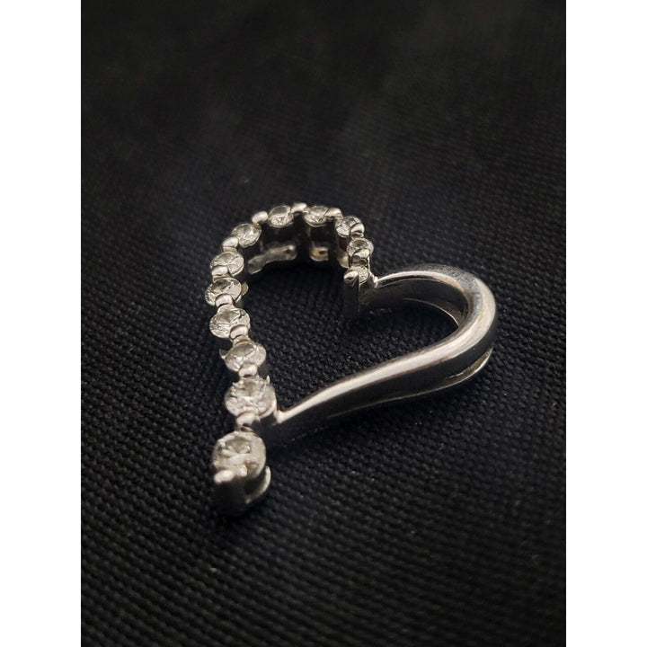 10k White Gold Half Diamond Open Heart Pendant