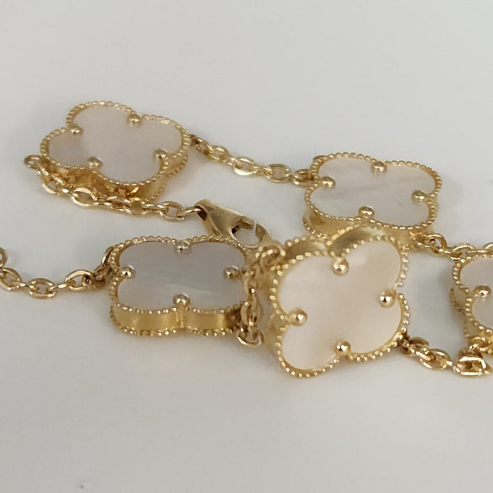 14k Yellow Gold Fashion Mother Of Pearl Flowers Bracelet 7.5"