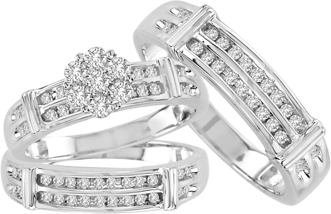 14k White Gold 0.71CT Lab Diamond Trio Wedding Ensemble