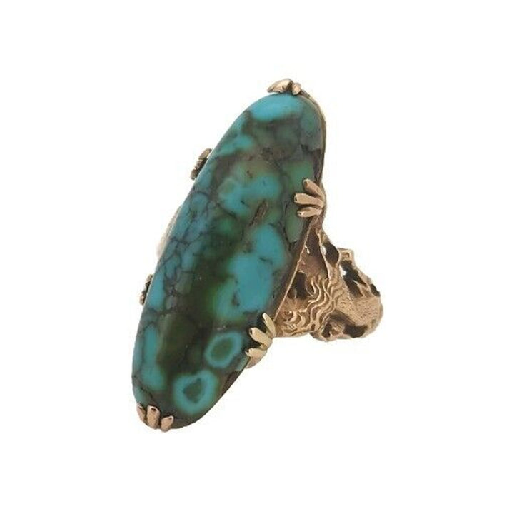 14k Yellow Gold Natural Turquoise Ring Size 4.75