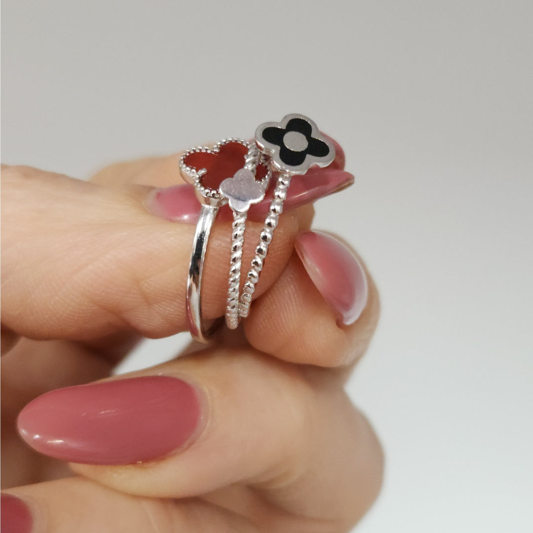 925 Sterling Silver Triple Layer Clover Ring set size 8