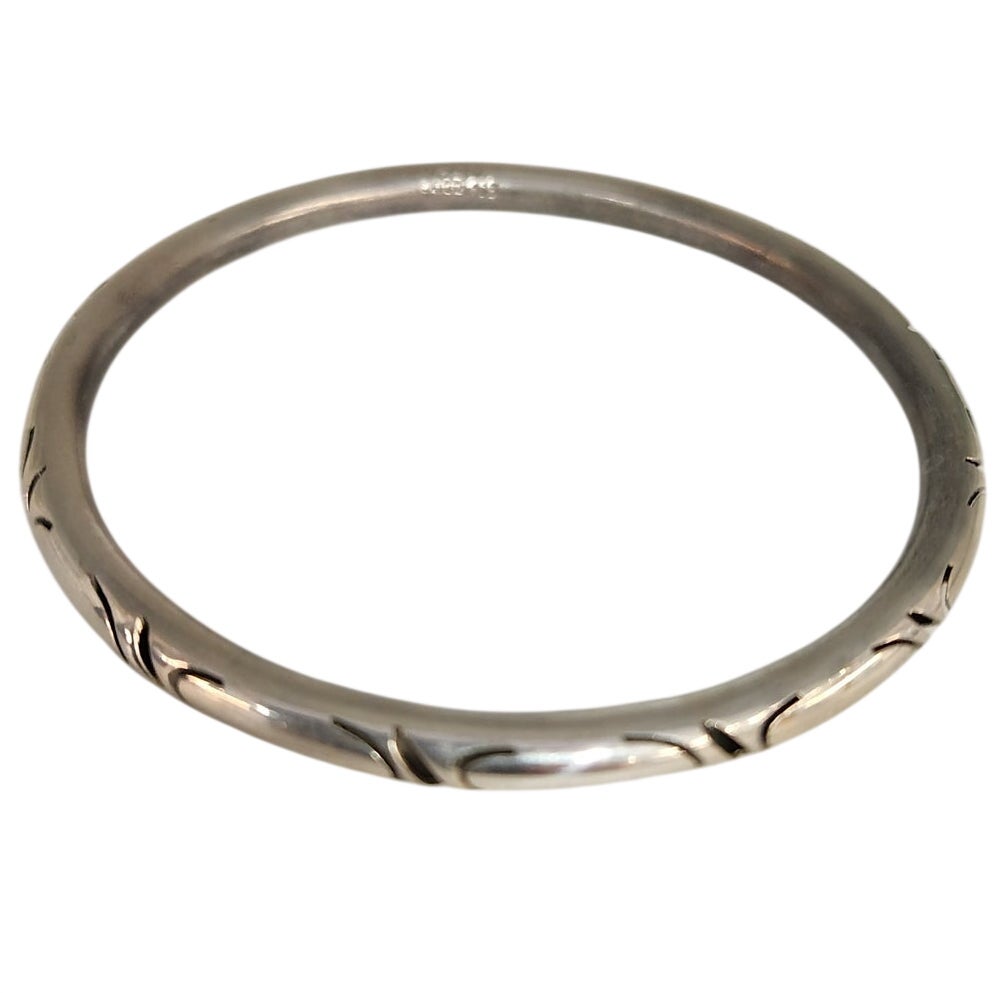 Vintage 925 Sterling Silver Geometric Engraved Hinged Bangle  Bracelet