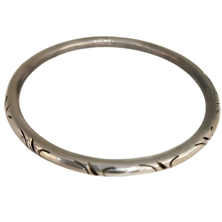 Vintage 925 Sterling Silver Geometric Engraved Hinged Bangle  Bracelet