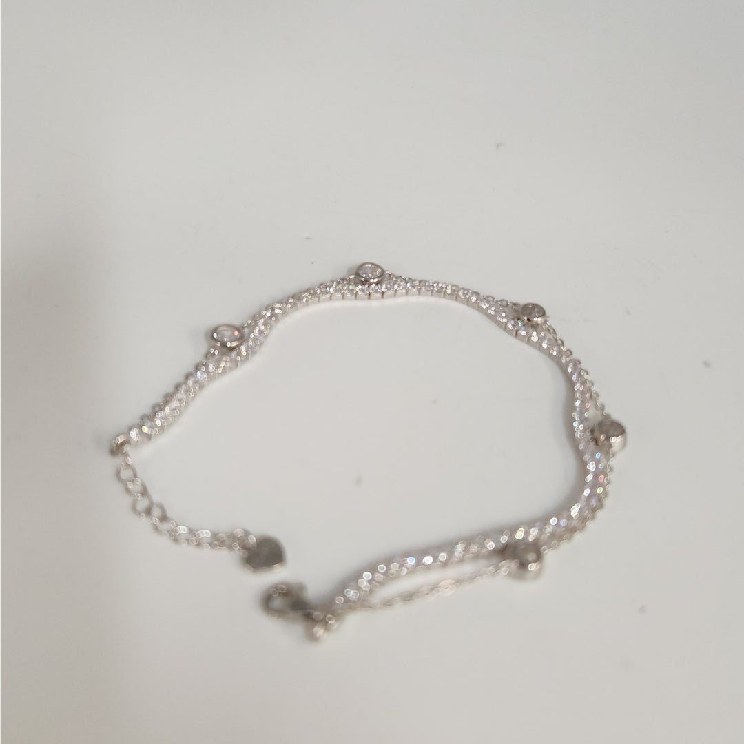 925 Sterling Silver Double layer Tennis & Bezel Set CZ bracelet 8"