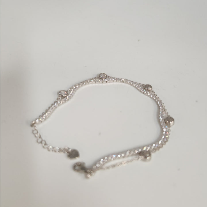 925 Sterling Silver Double layer Tennis & Bezel Set CZ bracelet 8"