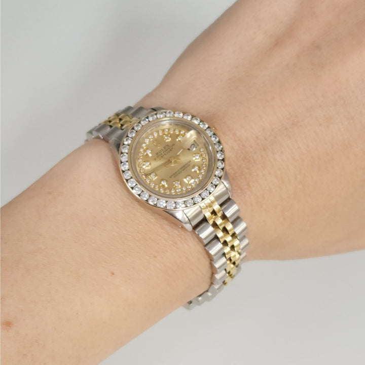 Rolex Lady Datejust 26mm Ref 69173 Two-Tone 18 k Gold Steel Diamond Dial & Bezel