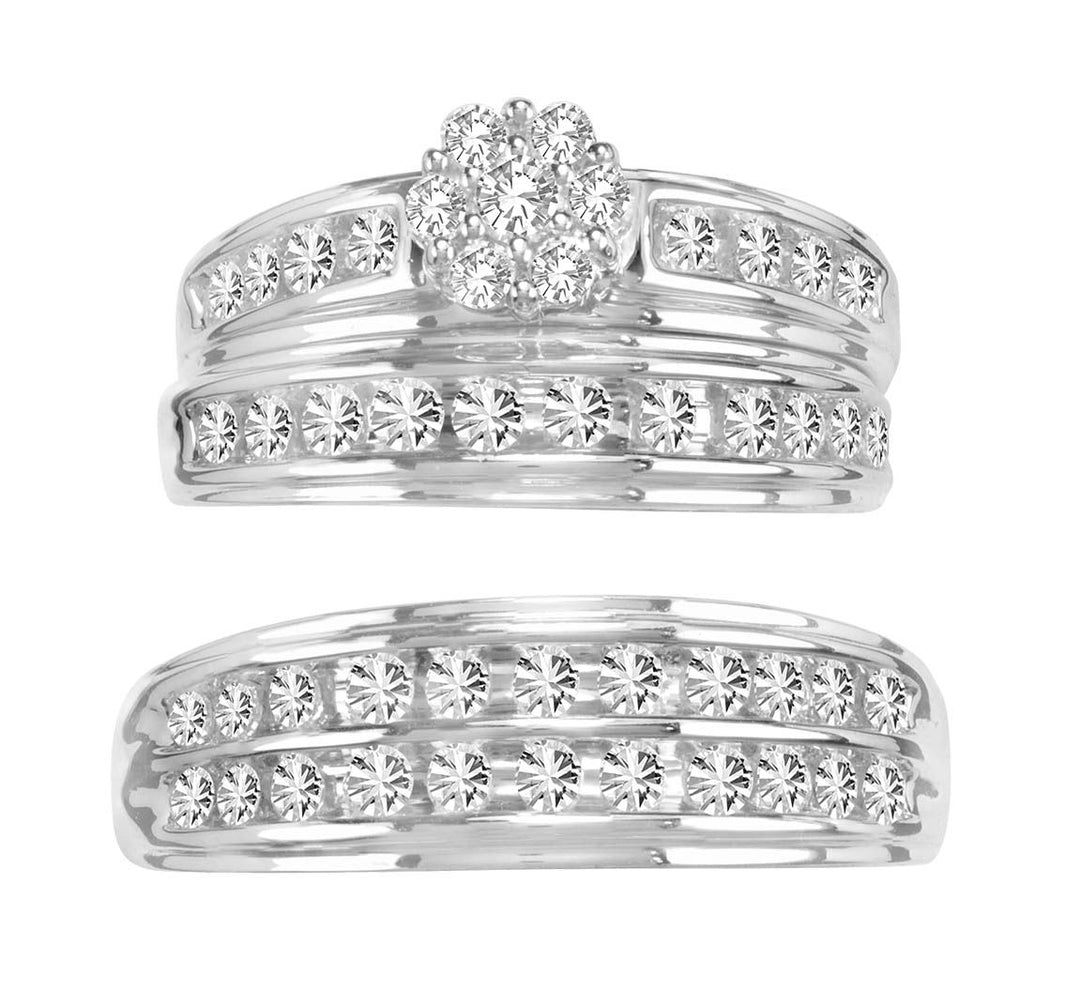 14k White Gold 1.02CT Lab Diamond Trio Wedding Jewelry Set