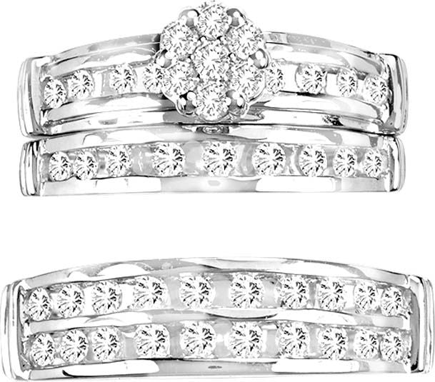 14k White Gold 1.30CT Lab Diamond Trio Wedding Jewelry Set