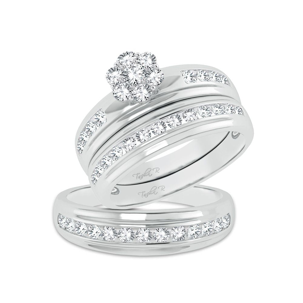 14k White Gold 1ct Lab Diamond Bridal Trio Wedding Ring Set