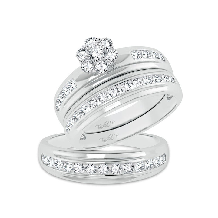 14k White Gold 1ct Lab Diamond Bridal Trio Wedding Ring Set