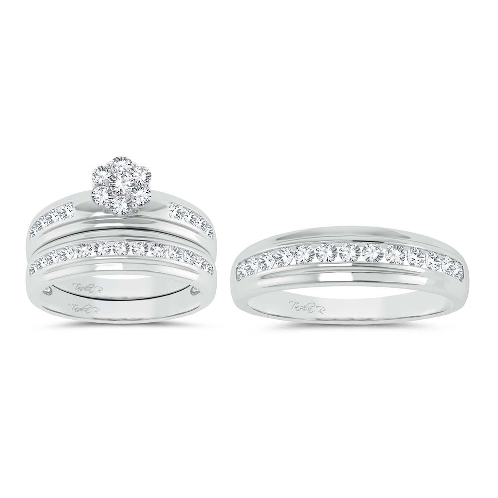 14k White Gold 1ct Lab Diamond Bridal Trio Wedding Ring Set