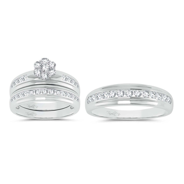 14k White Gold 1ct Lab Diamond Bridal Trio Wedding Ring Set