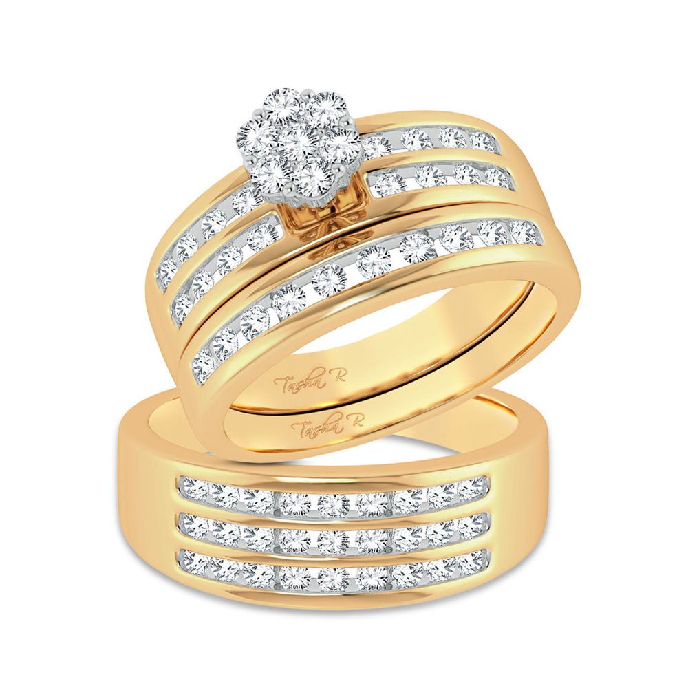 14k Yellow Gold 1.35ct Lab Diamond Trio Wedding Set
