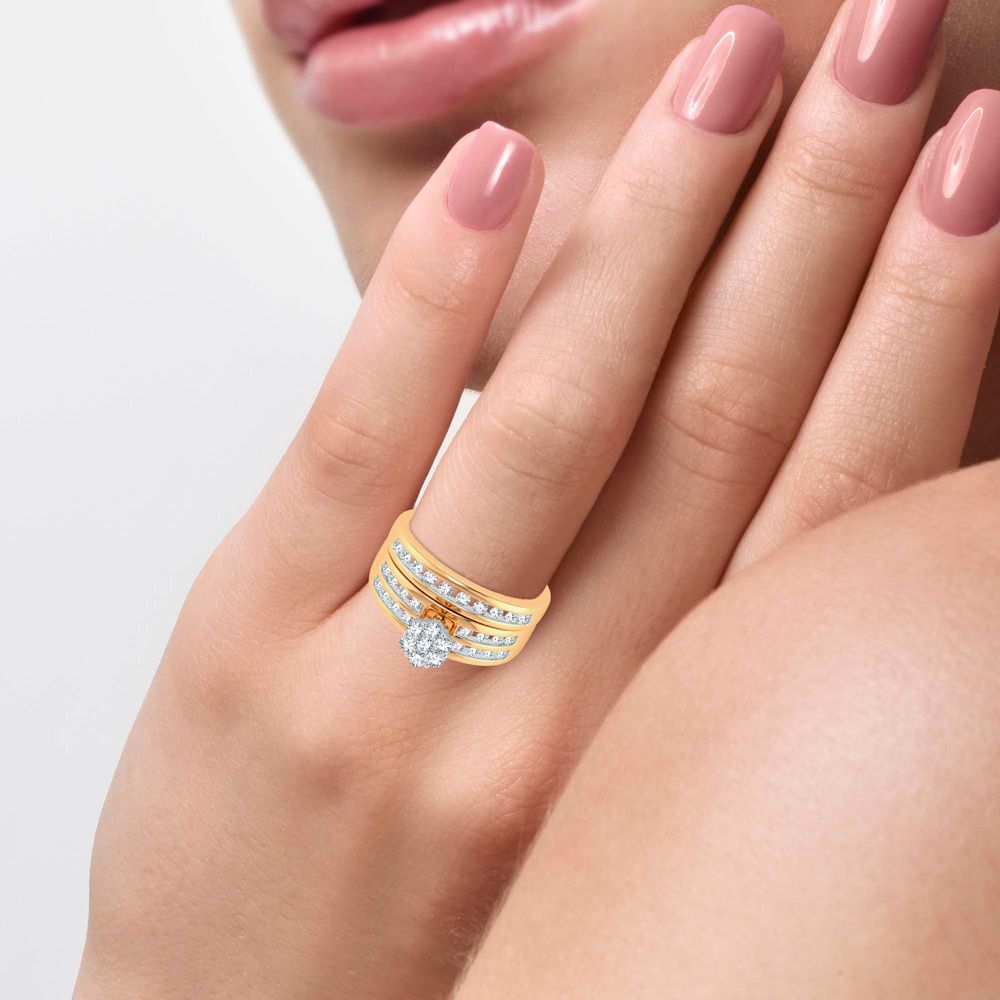 14k Yellow Gold 1.35ct Lab Diamond Trio Wedding Set