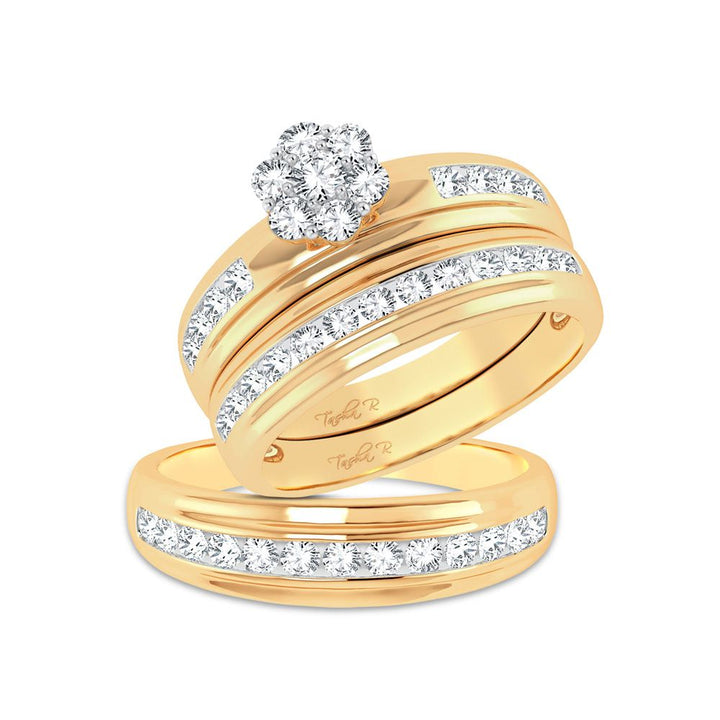 14k Yellow Gold 1ct Lab Diamond Bridal Trio Wedding Ring Set