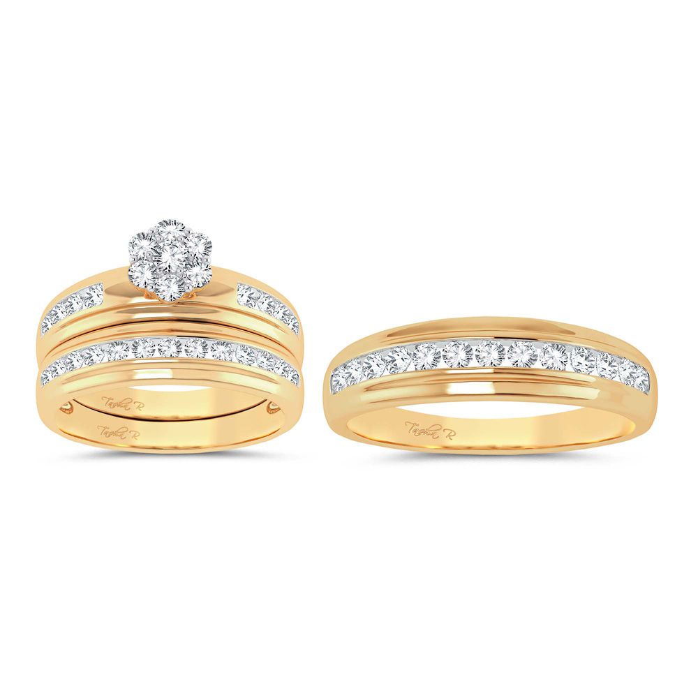 14k Yellow Gold 1ct Lab Diamond Bridal Trio Wedding Ring Set