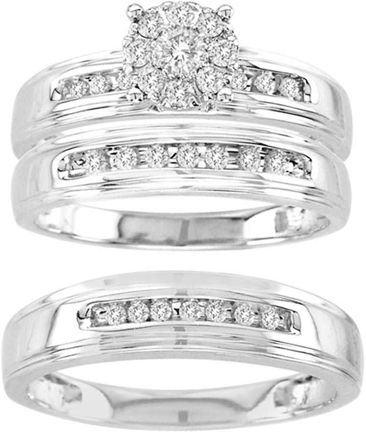 14k White Gold 0.43CT Lab Diamond Trio Wedding Ensemble