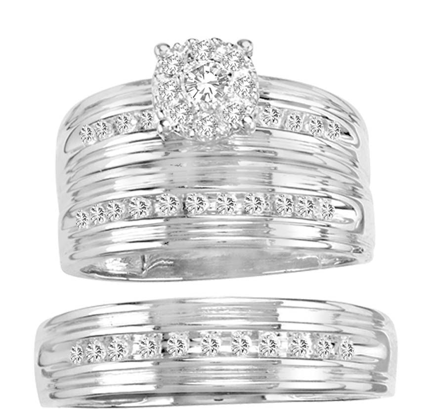 14k White Gold Lab Diamond Trio Set - Elegant Bridal Collection